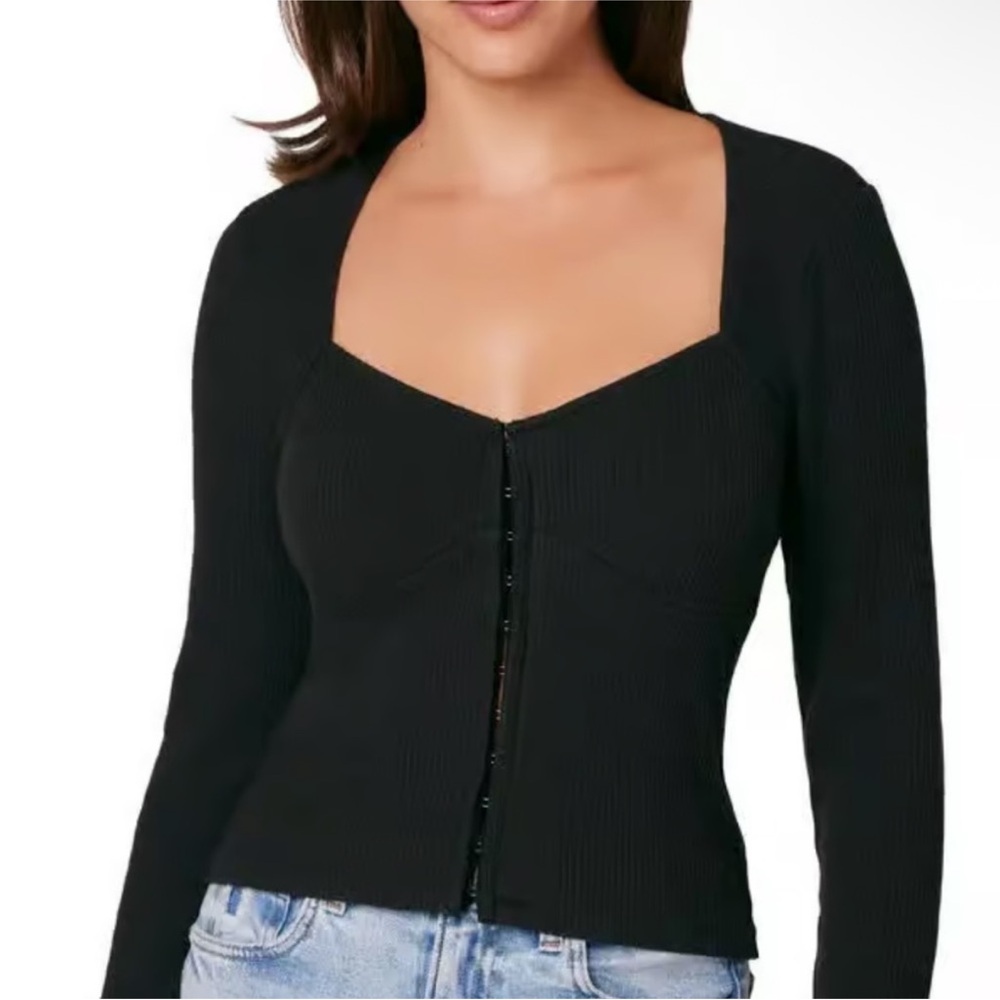 Favorite Daughter Rib BustierTop Black Ribbed Long Sleeve Top size L